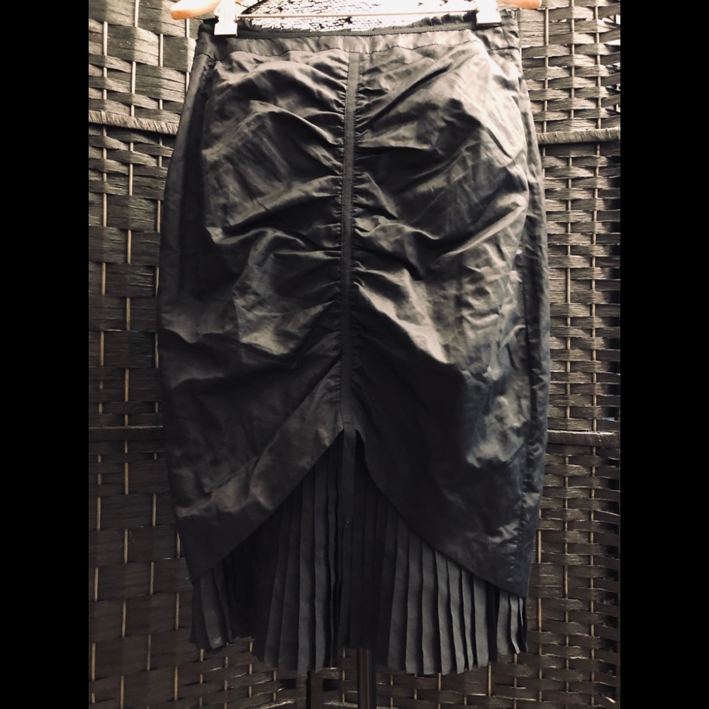 BLACK Ruched & Pleated Midi Pencil Skirt (New!)